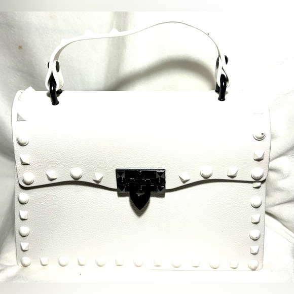 Handbags - White Studded Jelly Rubber Purse bag detach shoulder strap adjustable Crossbody